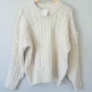 a new day Cream Cable-Knit Crewneck Sweater